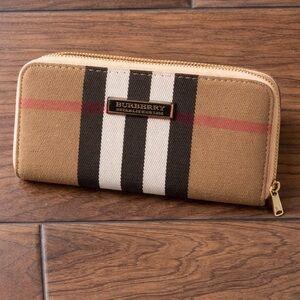 Burberry Beige and Black Striped Wallet